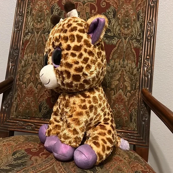 TY Giraffe Plush “Safari” Beanie Boos Purple Glittery Eyes Large